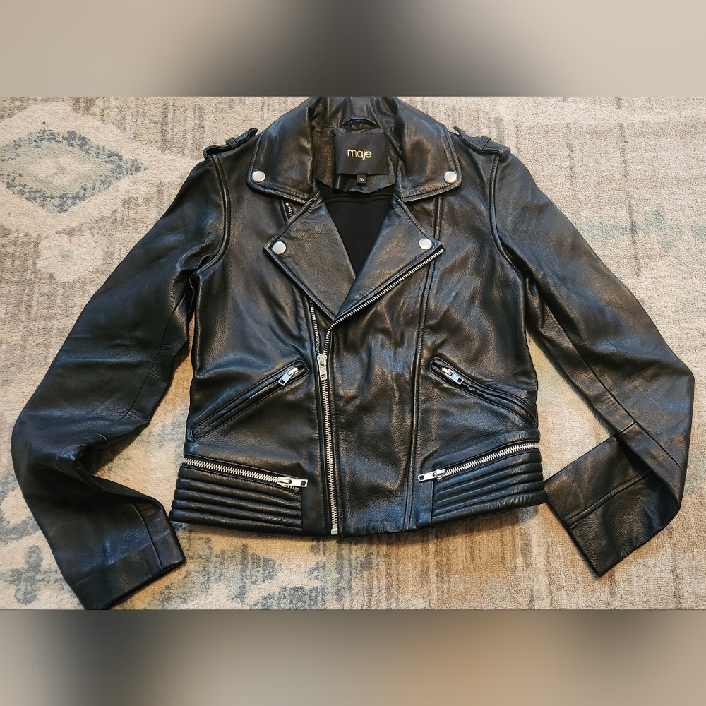 Maje Basaltm Leather Jacket. Size 4. Black.. Like New!!